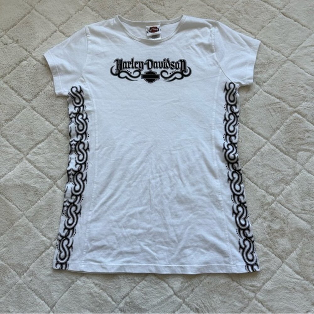 Harley Davidson | White with Black Flames Short Sleeve Tee | Size Large